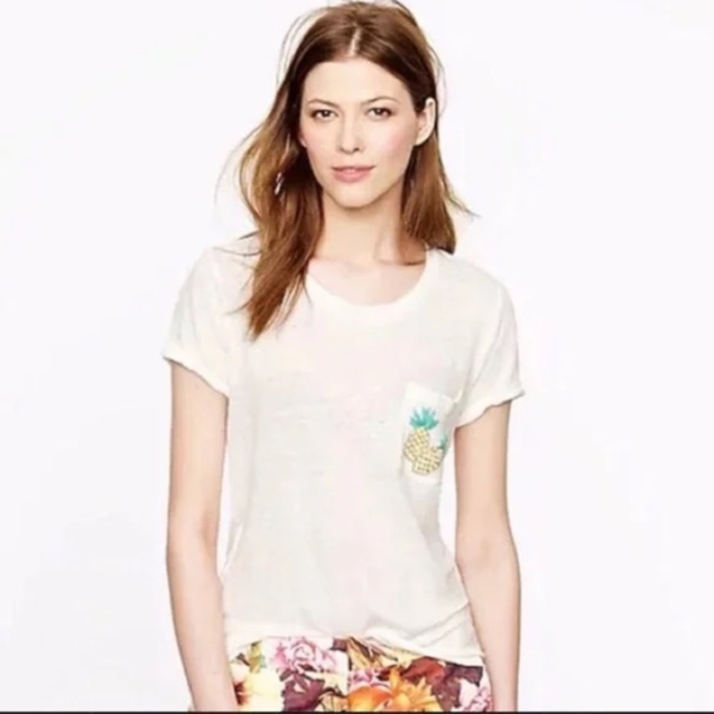 J. Crew linen pineapple pocket tee size medium